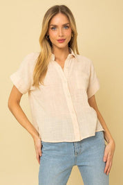 Short Sleeve Button Down Blouse - Sunday Golden