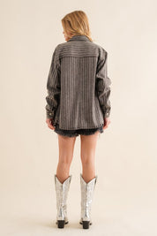 The Taylor Sparkle Stone Stripe Denim Jacket. Charcoal  Denim. 