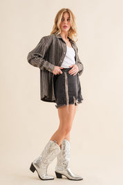 The Taylor Sparkle Stone Stripe Denim Jacket. Charcoal  Denim. 