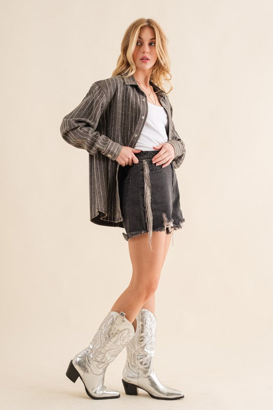 The Taylor Sparkle Stone Stripe Denim Jacket. Charcoal  Denim. 