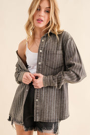 The Taylor Sparkle Stone Stripe Denim Jacket. Charcoal  Denim. 