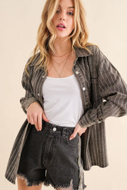 The Taylor Sparkle Stone Stripe Denim Jacket. Charcoal  Denim. 