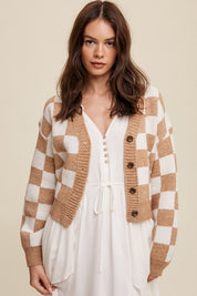 Bold Checkered Gingham Sweater Weaved Crop Cardigan | 3 Colors