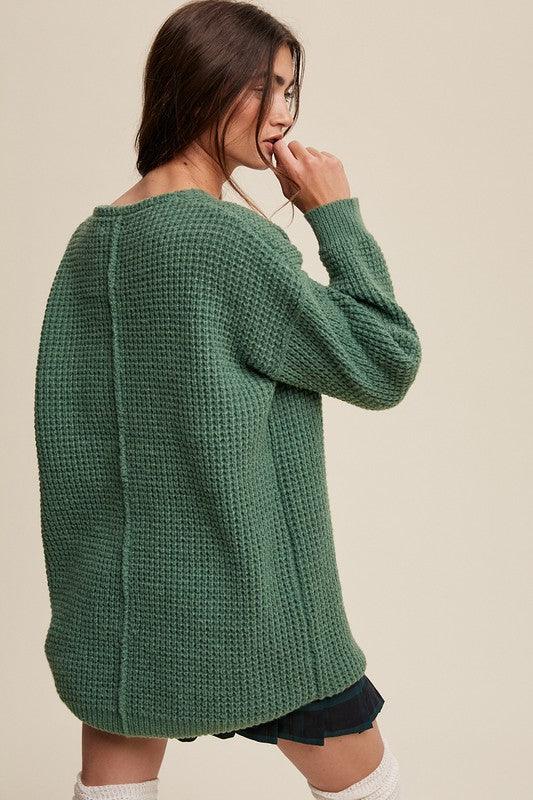 Slouchy V-neck Ribbed Knit Sweater - Sunday Golden