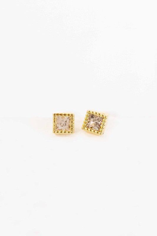 Mini Square Stone Stud Earrings - Sunday Golden