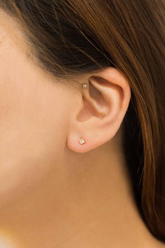 Mini Square Stone Stud Earrings - Sunday Golden
