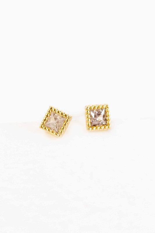 Mini Square Stone Stud Earrings - Sunday Golden