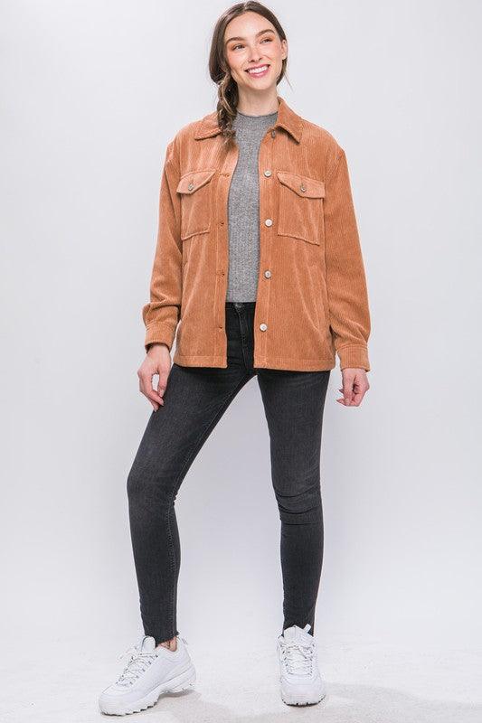 Cassidy Corduroy Button Down Jacket With Pockets - Sunday Golden