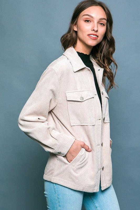 Cassidy Corduroy Button Down Jacket With Pockets - Sunday Golden