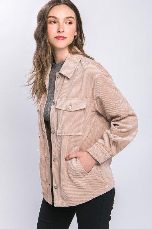 Cassidy Corduroy Button Down Jacket With Pockets - Sunday Golden