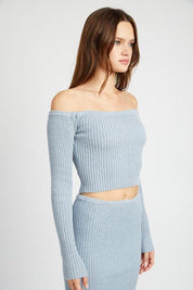 OFF SHOULDER LONG SLEEVE KNIT TOP - Sunday Golden