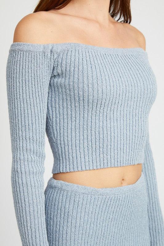 OFF SHOULDER LONG SLEEVE KNIT TOP - Sunday Golden