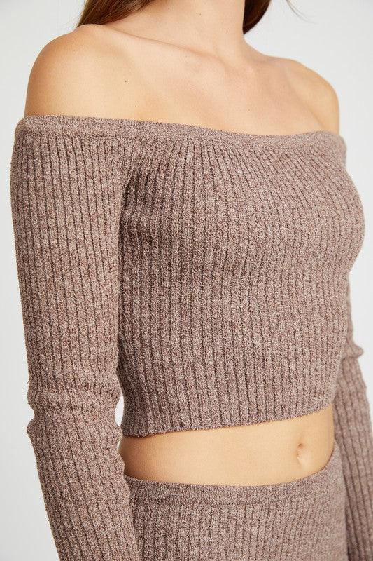 OFF SHOULDER LONG SLEEVE KNIT TOP - Sunday Golden