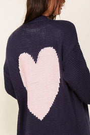 I heart you Long Sleeve Open Front Cardigan With Back Heart - Sunday Golden