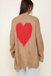I heart you Long Sleeve Open Front Cardigan With Back Heart - Sunday Golden