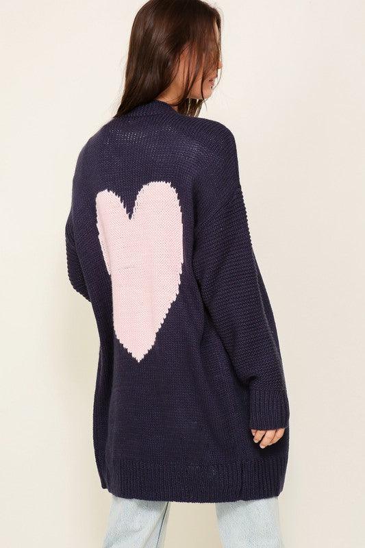 I heart you Long Sleeve Open Front Cardigan With Back Heart - Sunday Golden