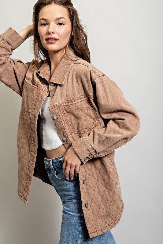  Quilted Button Down Jacket. Camel Color. 