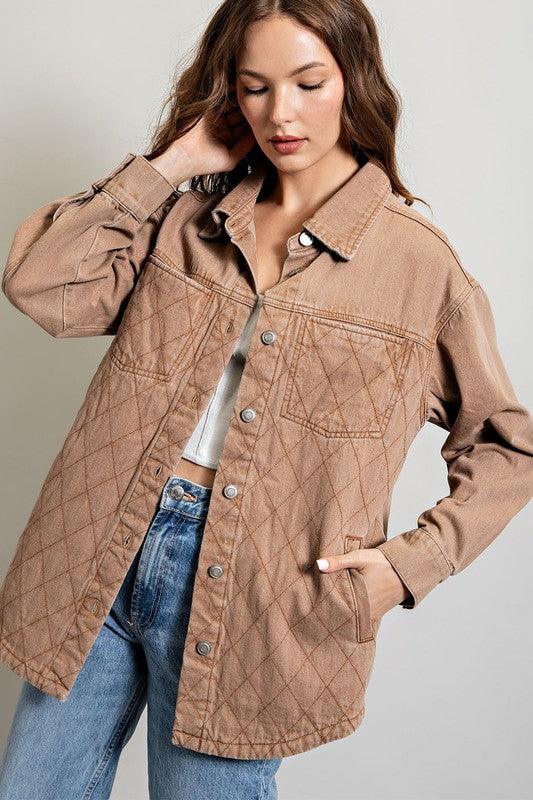  Quilted Button Down Jacket. Camel Color. 