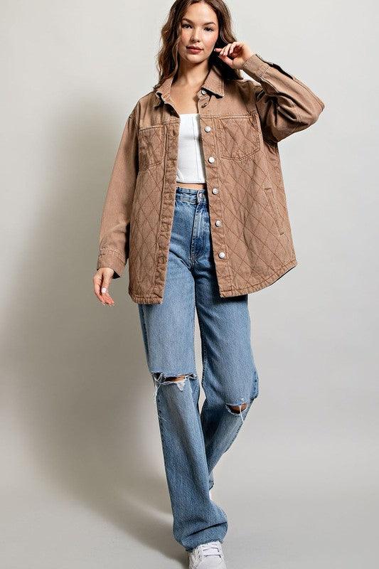  Quilted Button Down Jacket. Camel Color. 