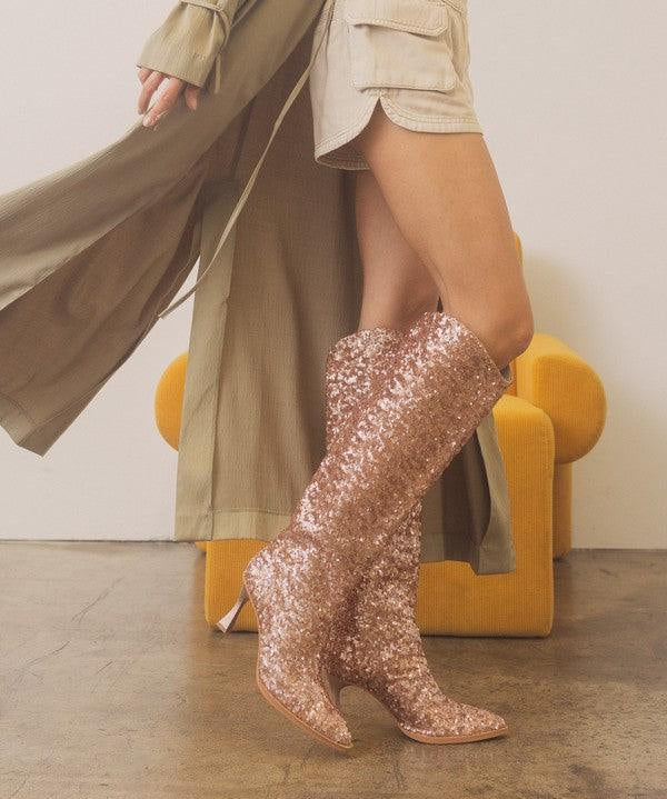Jewel - Knee High Sequin Boots - Sunday Golden