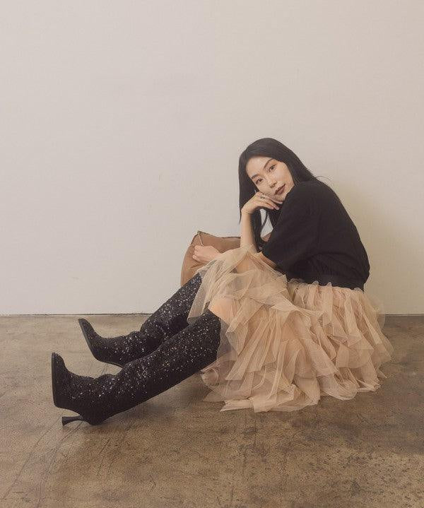 Jewel - Knee High Sequin Boots - Sunday Golden