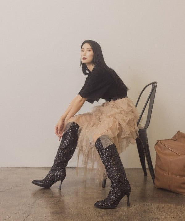 Jewel - Knee High Sequin Boots - Sunday Golden