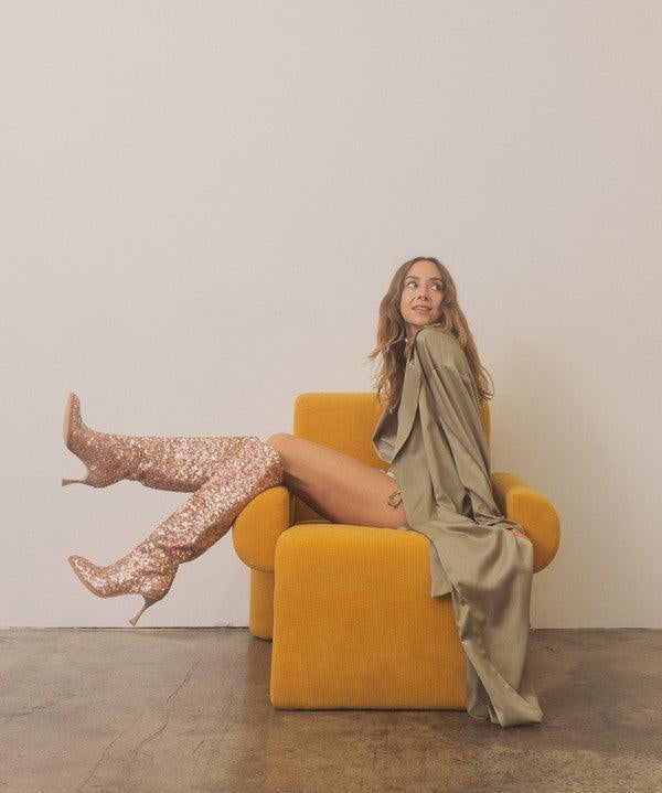 Jewel - Knee High Sequin Boots - Sunday Golden