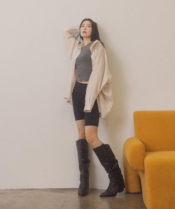 OASIS SOCIETY Thea - Fold Over Slit Jean Boots - Sunday Golden