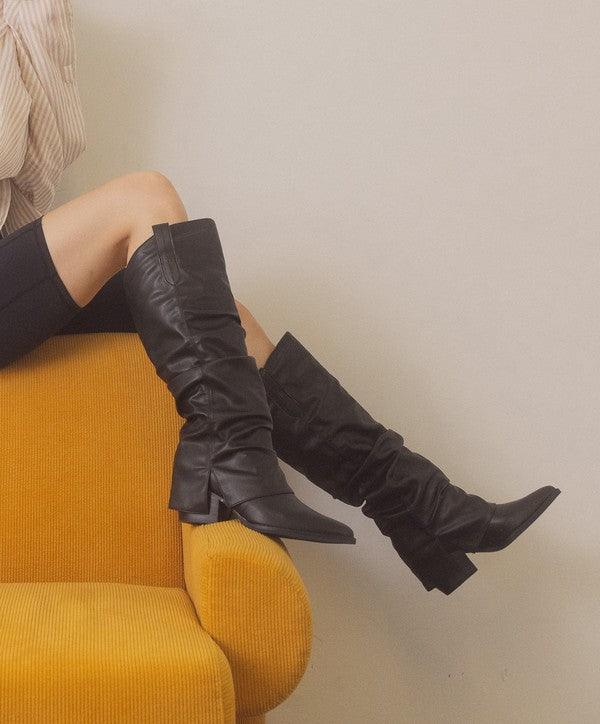 OASIS SOCIETY Thea - Fold Over Slit Jean Boots - Sunday Golden