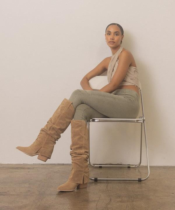 OASIS SOCIETY Thea - Fold Over Slit Jean Boots - Sunday Golden