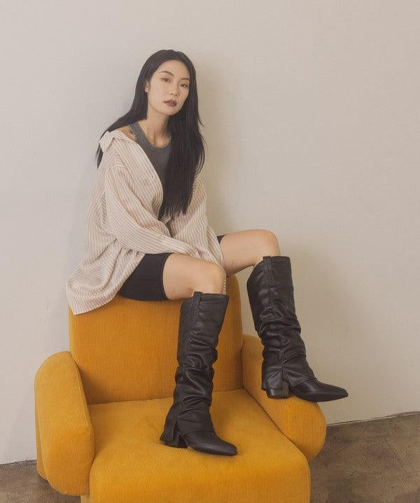 OASIS SOCIETY Thea - Fold Over Slit Jean Boots - Sunday Golden