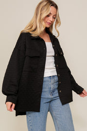  Quilted Button Down Long Sleeve Jacket. Black button down jacket. 