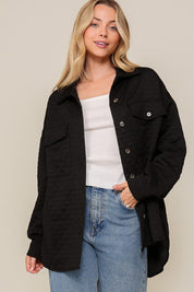  Quilted Button Down Long Sleeve Jacket. Black button down jacket. 