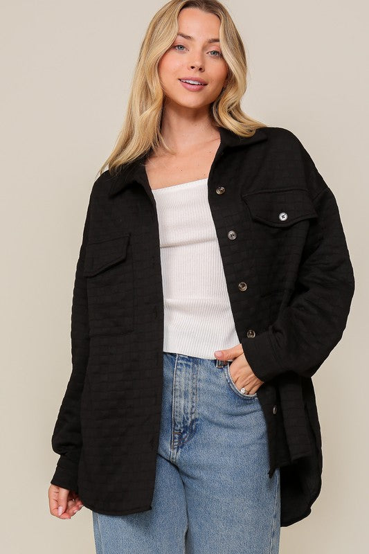 Quilted Button Down Long Sleeve Jacket. Black button down jacket. 