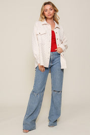  Quilted Button Down Long Sleeve Jacket. White button down jacket. 
