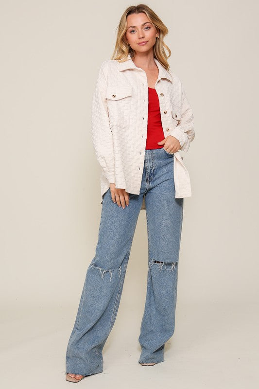  Quilted Button Down Long Sleeve Jacket. White button down jacket. 