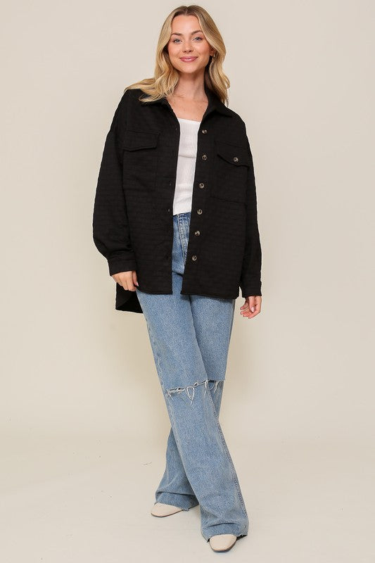  Quilted Button Down Long Sleeve Jacket. Black button down jacket. 