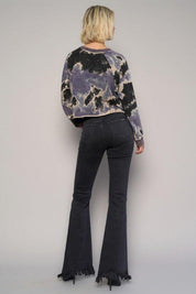 Button Fly Fray Hem Flare Jeans - Sunday Golden