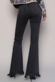 Button Fly Fray Hem Flare Jeans - Sunday Golden
