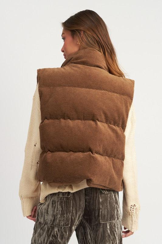 Bubble Corduroy Puffer Vest - Sunday Golden