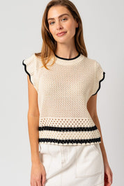 Tallulah  Round Neck Ruffle Sleeveless Color Contrast Top