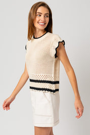 Tallulah  Round Neck Ruffle Sleeveless Color Contrast Top