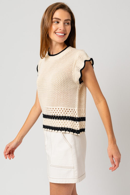 Tallulah  Round Neck Ruffle Sleeveless Color Contrast Top