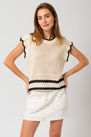 Tallulah  Round Neck Ruffle Sleeveless Color Contrast Top