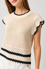 Tallulah  Round Neck Ruffle Sleeveless Color Contrast Top