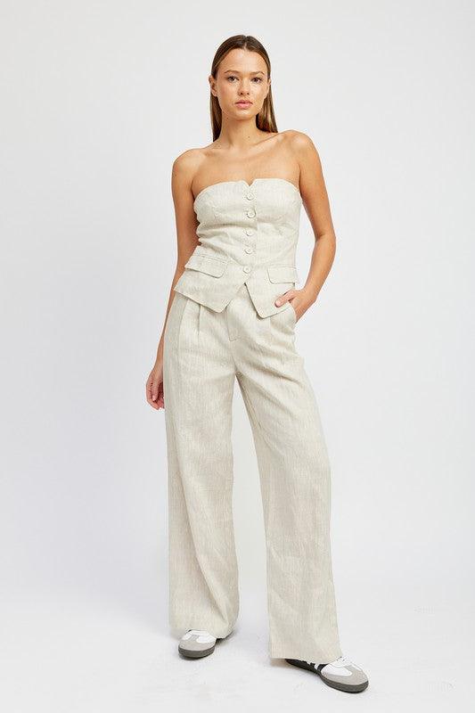 Full Length Pleated Linen Pants - Sunday Golden