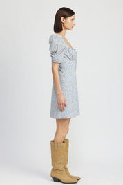 FLORAL MINI DRESS WITH PUFF SLEEVES - Sunday Golden