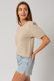 Milo Puff Sleeve Round Neck Texture Sweater Top