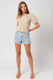 Milo Puff Sleeve Round Neck Texture Sweater Top