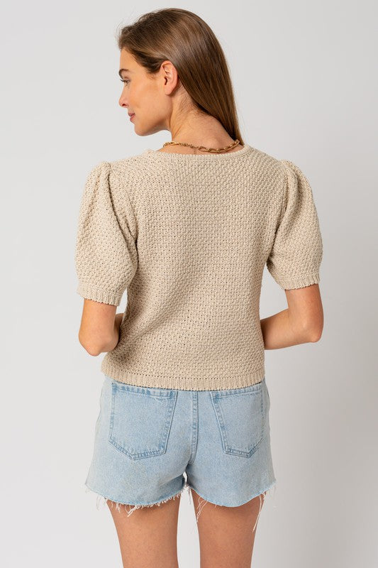 Milo Puff Sleeve Round Neck Texture Sweater Top